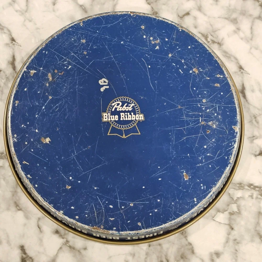 Vintage Pabst Blue Ribbon Beer Serving‎ Tray Metal Round Collectible Pub Decor
